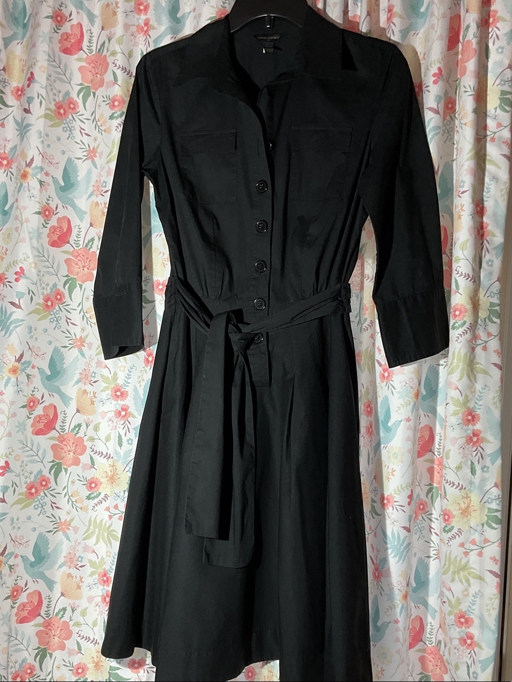 Banana Republic Black Button-Front Shirt Dress with Waist Tie